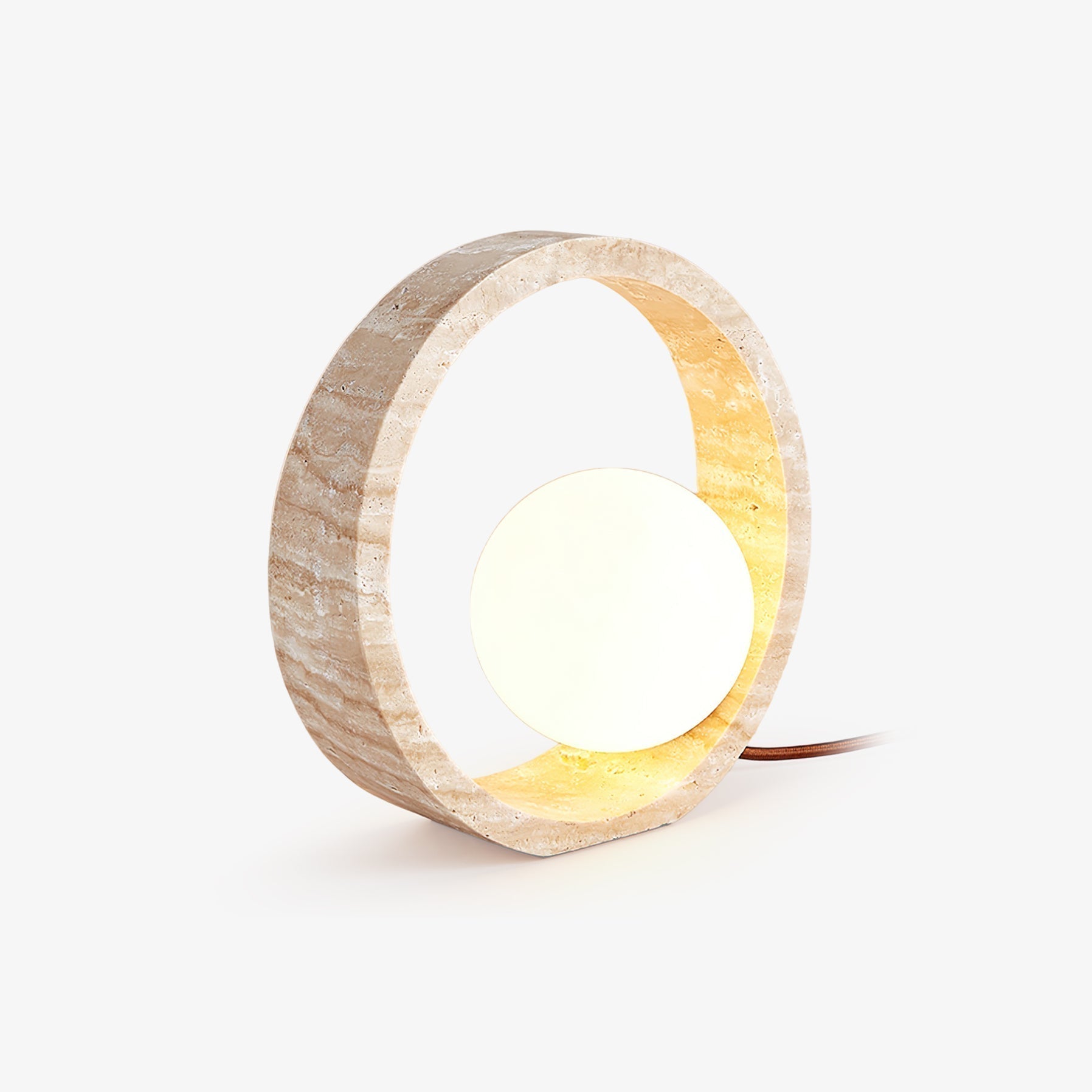Modern Geometric Travertine Table Lamp Q Circle Portable Indoor Lighting for Bedside