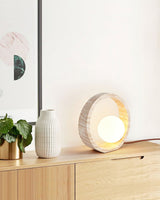 Modern Geometric Travertine Table Lamp Q Circle Portable Indoor Lighting for Bedside