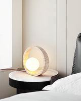 Modern Geometric Travertine Table Lamp Q Circle Portable Indoor Lighting for Bedside