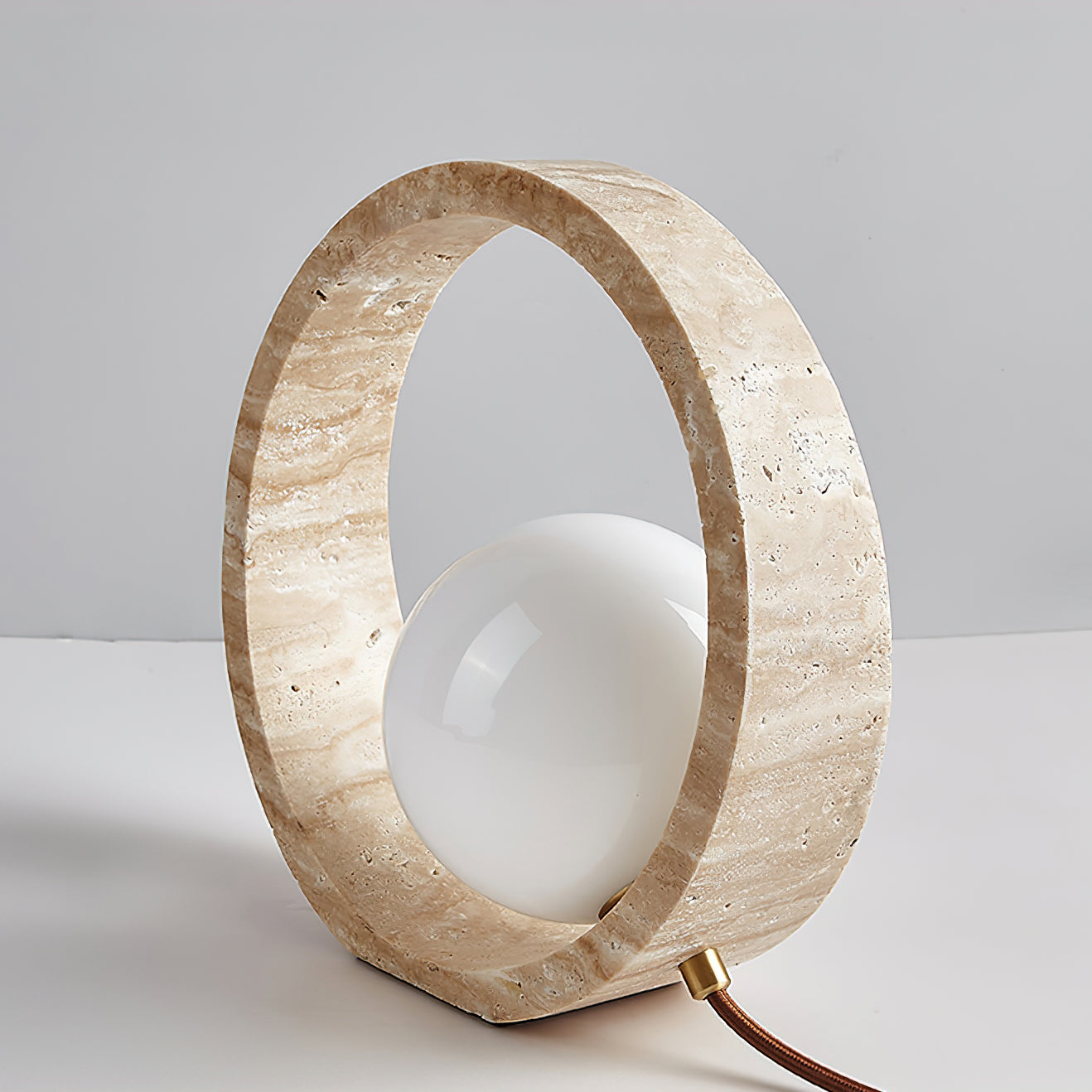 Modern Geometric Travertine Table Lamp Q Circle Portable Indoor Lighting for Bedside