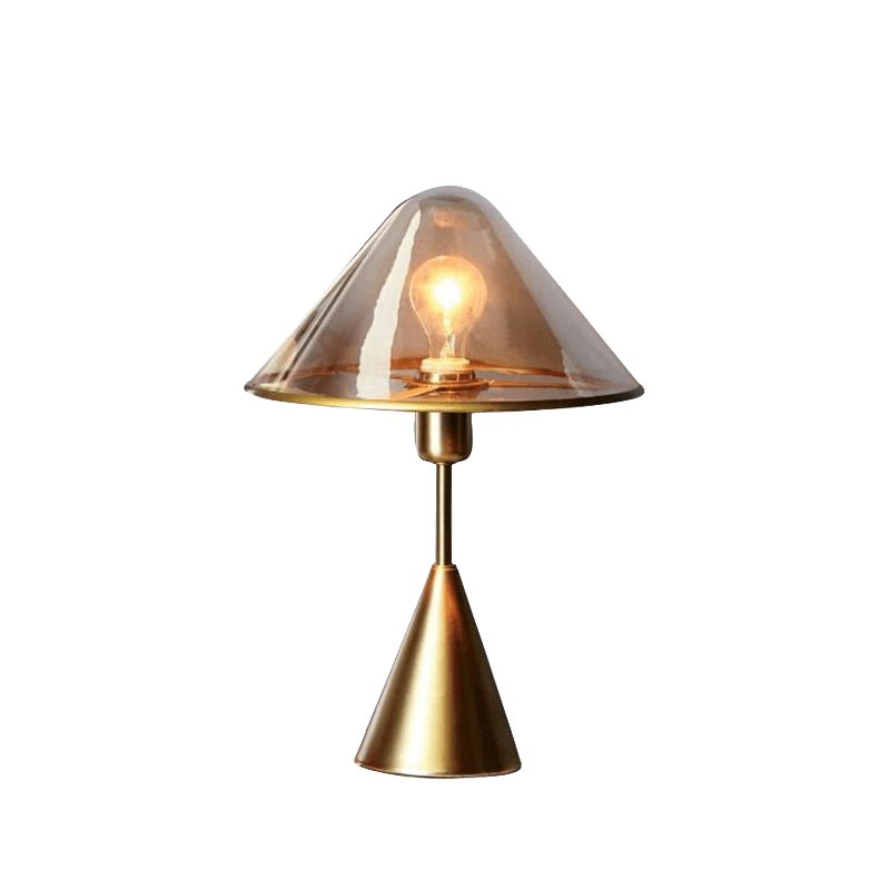 Modern Gold Mushroom Desk Lamp with Elegant Glass Shade and Brass Finish