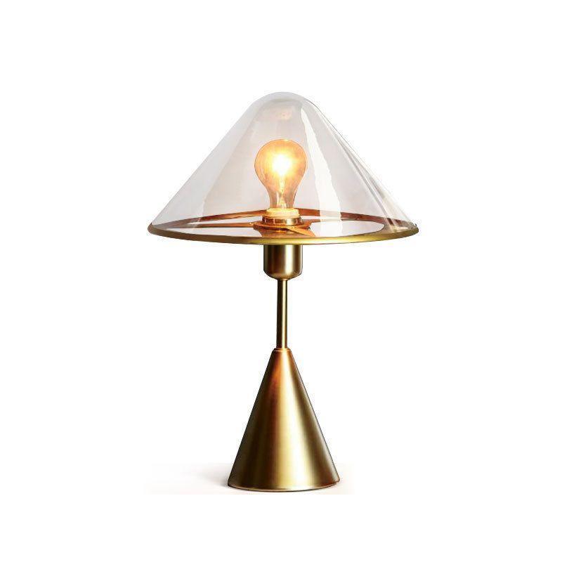 Modern Gold Mushroom Desk Lamp with Elegant Glass Shade and Brass Finish