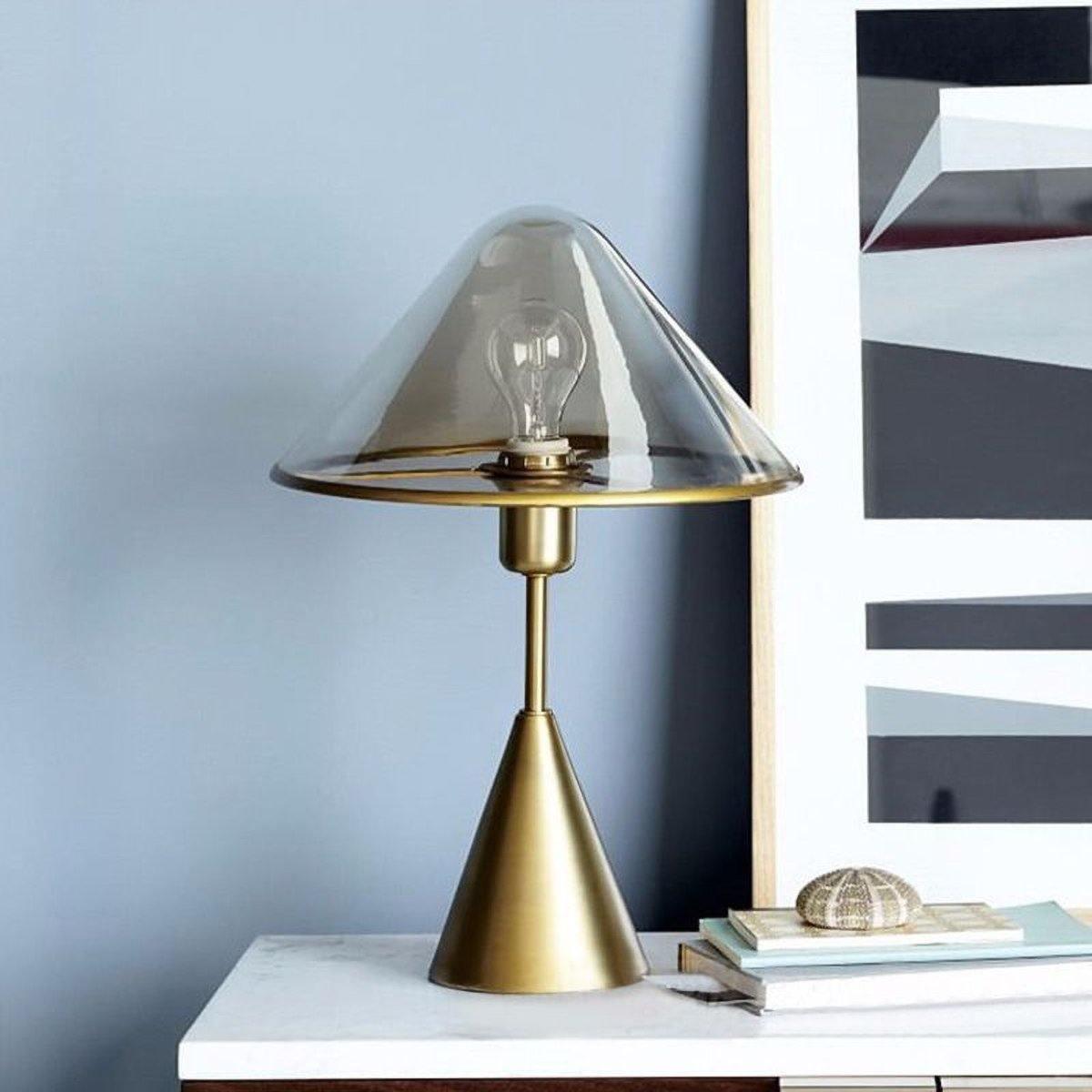 Modern Gold Mushroom Desk Lamp with Elegant Glass Shade and Brass Finish