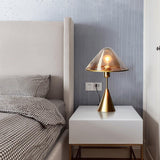 Modern Gold Mushroom Desk Lamp with Elegant Glass Shade and Brass Finish