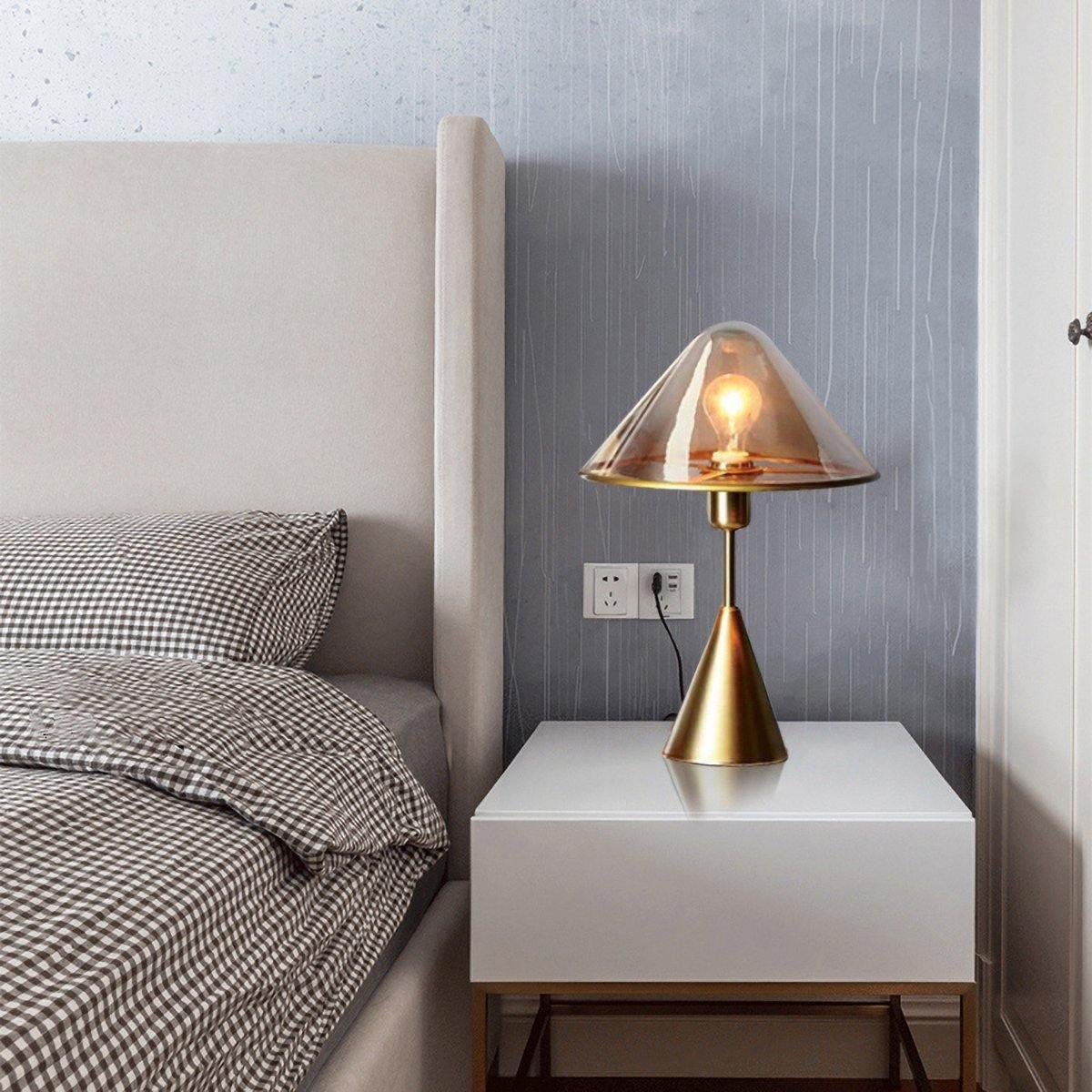 Modern Gold Mushroom Desk Lamp with Elegant Glass Shade and Brass Finish