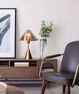 Modern Gold Mushroom Desk Lamp with Elegant Glass Shade and Brass Finish