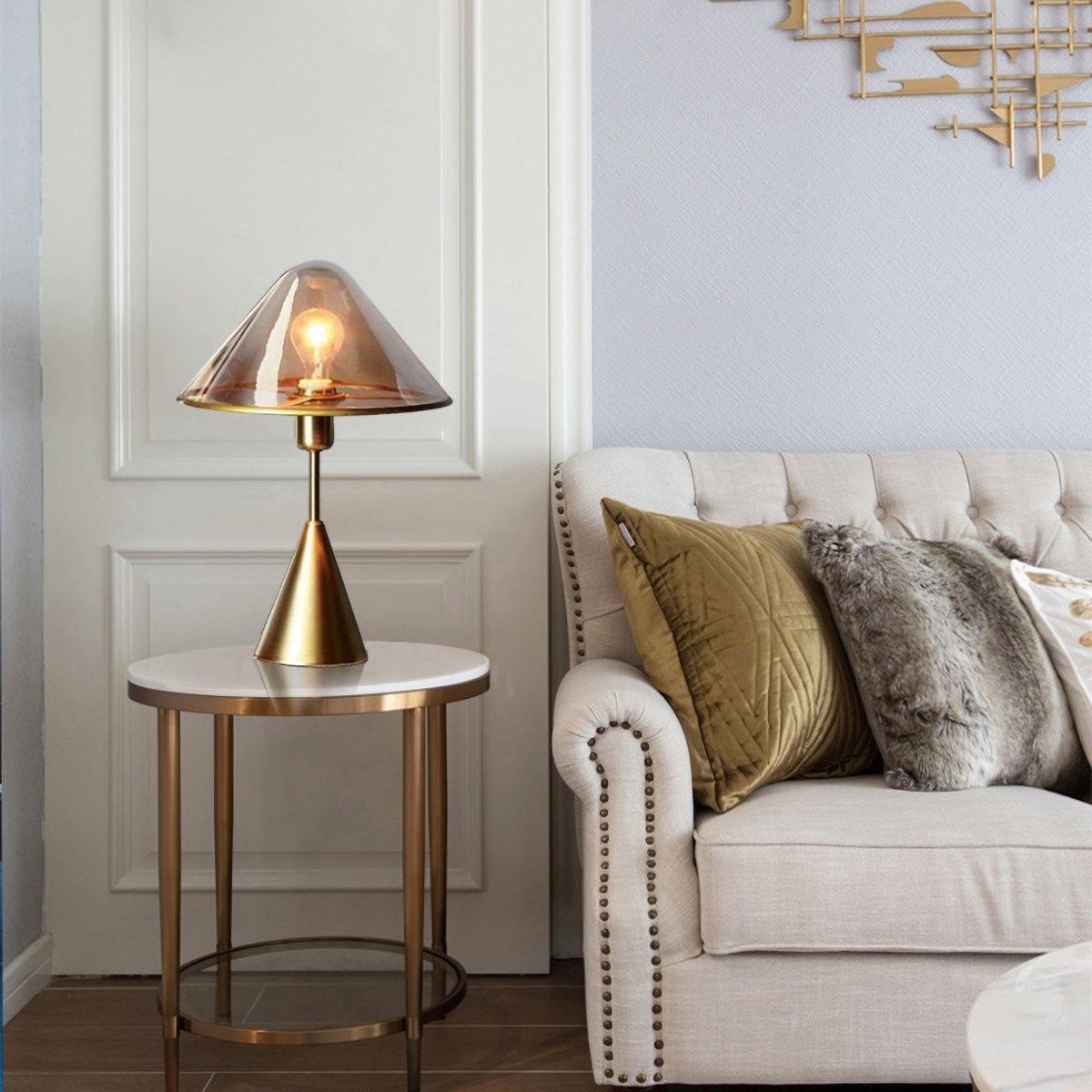 Modern Gold Mushroom Desk Lamp with Elegant Glass Shade and Brass Finish