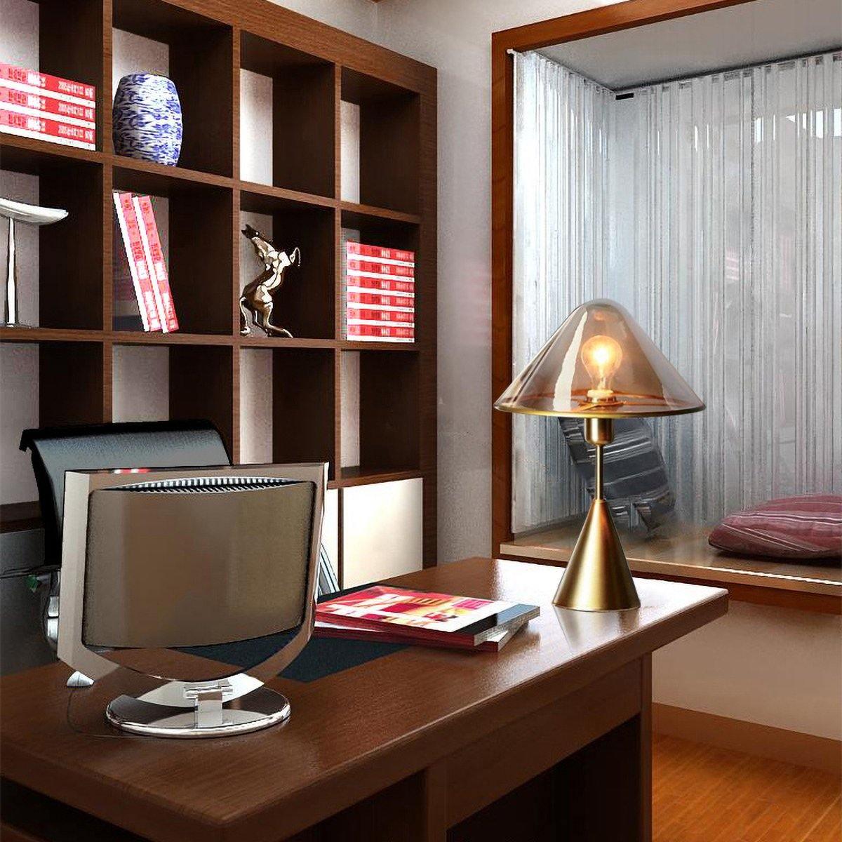 Modern Gold Mushroom Desk Lamp with Elegant Glass Shade and Brass Finish