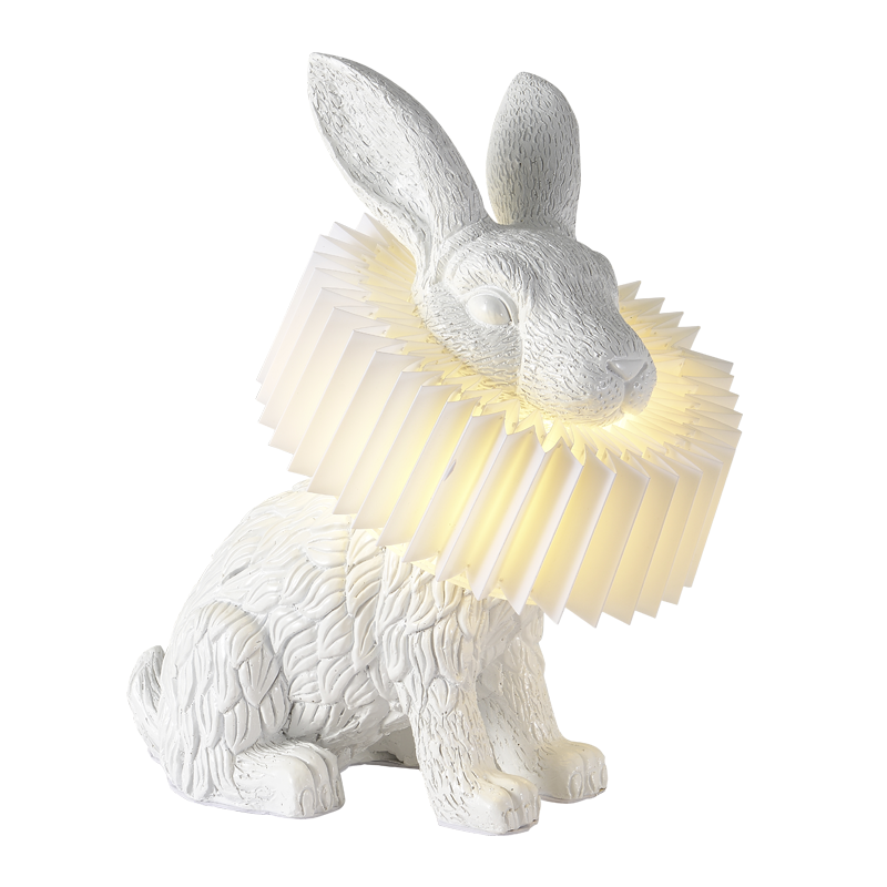 Whimsical Rabbit Animal Figurine Table Lamp with Ruffle Collar and LED Illumination for Modern Interiors