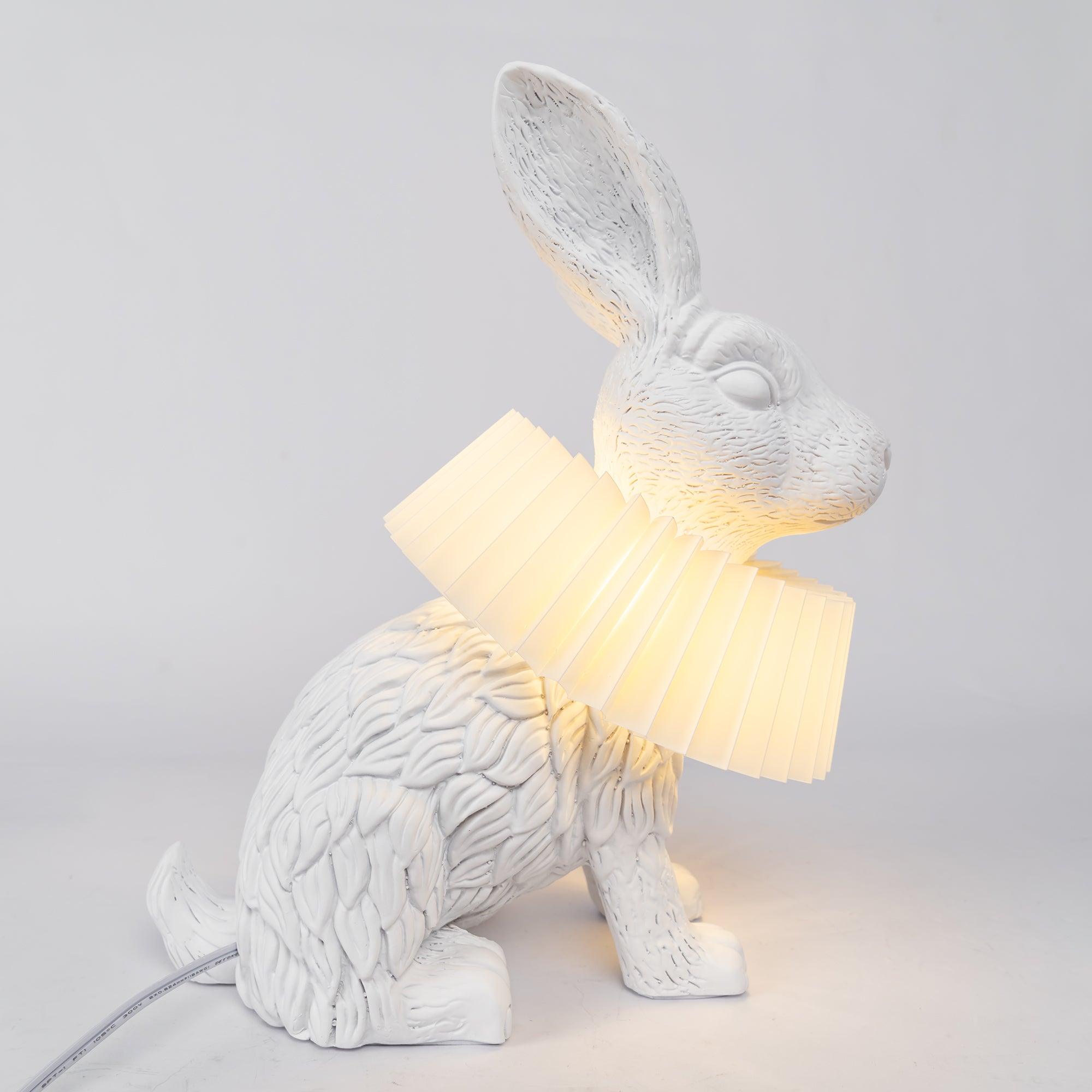 Whimsical Rabbit Animal Figurine Table Lamp with Ruffle Collar and LED Illumination for Modern Interiors