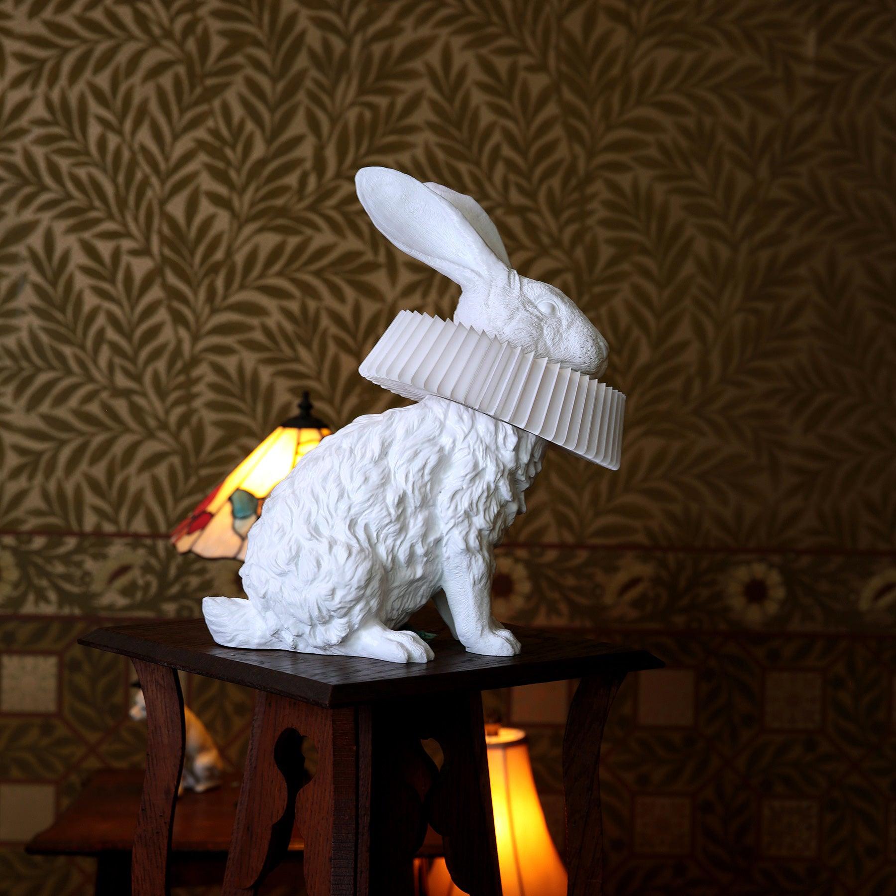 Whimsical Rabbit Animal Figurine Table Lamp with Ruffle Collar and LED Illumination for Modern Interiors