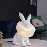 Whimsical Rabbit Animal Figurine Table Lamp with Ruffle Collar and LED Illumination for Modern Interiors