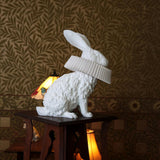 Whimsical Rabbit Animal Figurine Table Lamp with Ruffle Collar and LED Illumination for Modern Interiors