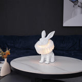 Whimsical Rabbit Animal Figurine Table Lamp with Ruffle Collar and LED Illumination for Modern Interiors
