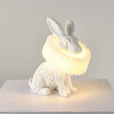Whimsical Rabbit Animal Figurine Table Lamp with Ruffle Collar and LED Illumination for Modern Interiors