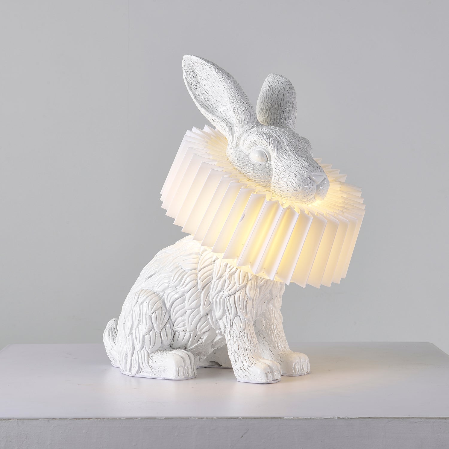 Whimsical Rabbit Animal Figurine Table Lamp with Ruffle Collar and LED Illumination for Modern Interiors