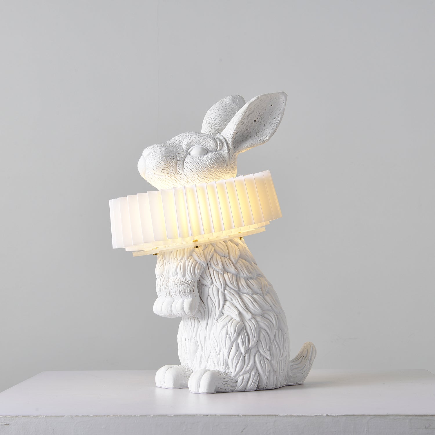 Whimsical Rabbit Animal Figurine Table Lamp with Ruffle Collar and LED Illumination for Modern Interiors