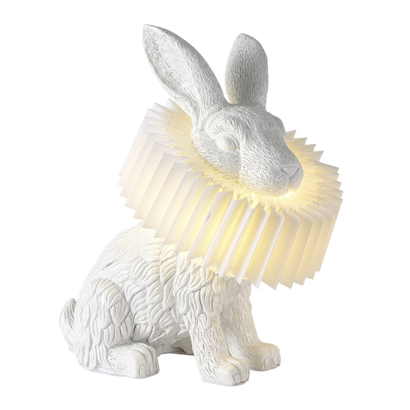Whimsical Rabbit Animal Figurine Table Lamp with Ruffle Collar and LED Illumination for Modern Interiors