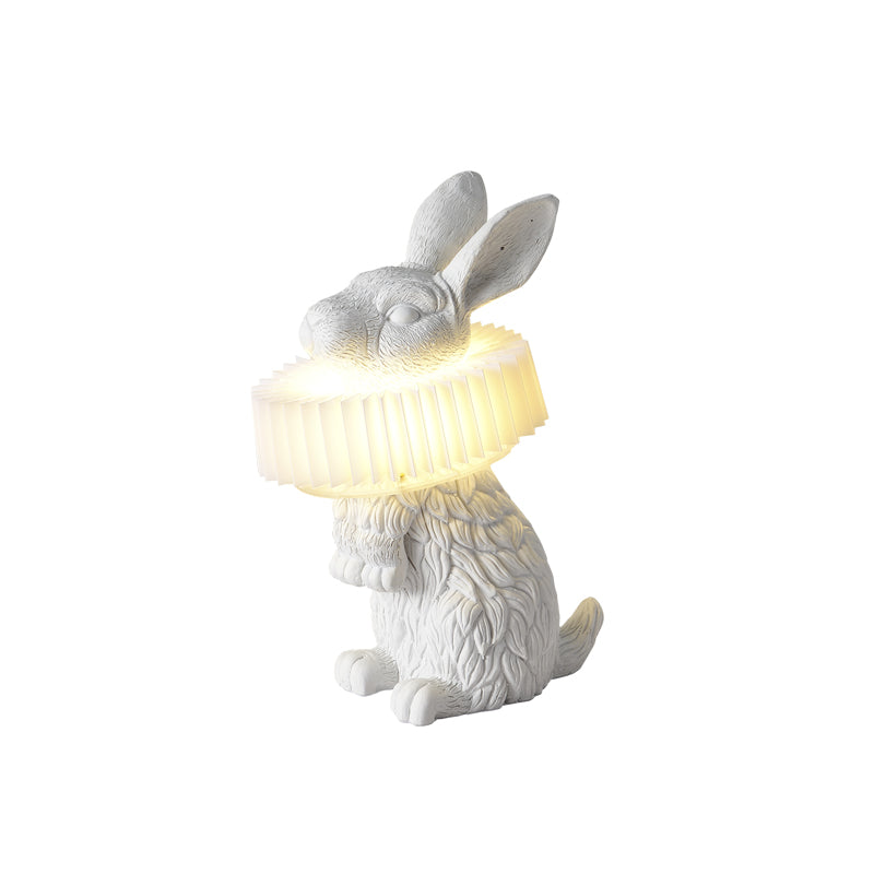 Whimsical Rabbit Animal Figurine Table Lamp with Ruffle Collar and LED Illumination for Modern Interiors