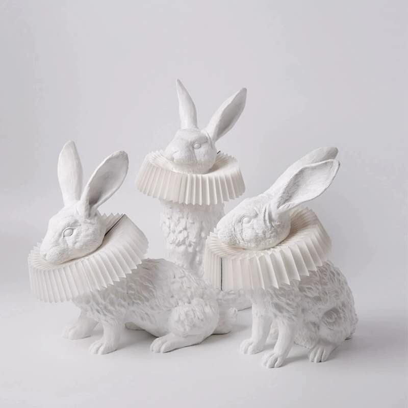 Whimsical Rabbit Animal Figurine Table Lamp with Ruffle Collar and LED Illumination for Modern Interiors