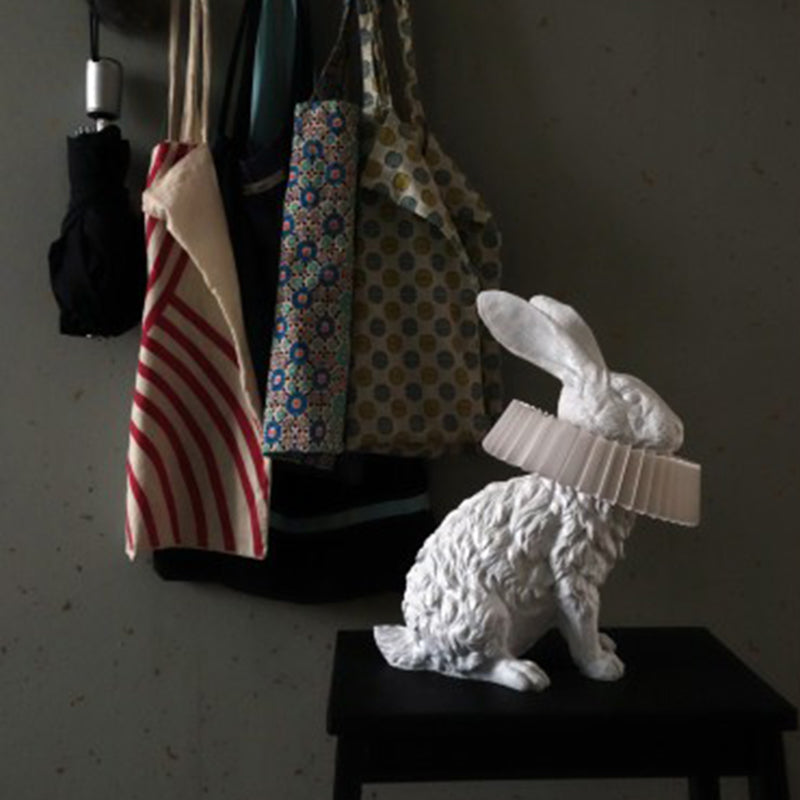 Whimsical Rabbit Animal Figurine Table Lamp with Ruffle Collar and LED Illumination for Modern Interiors
