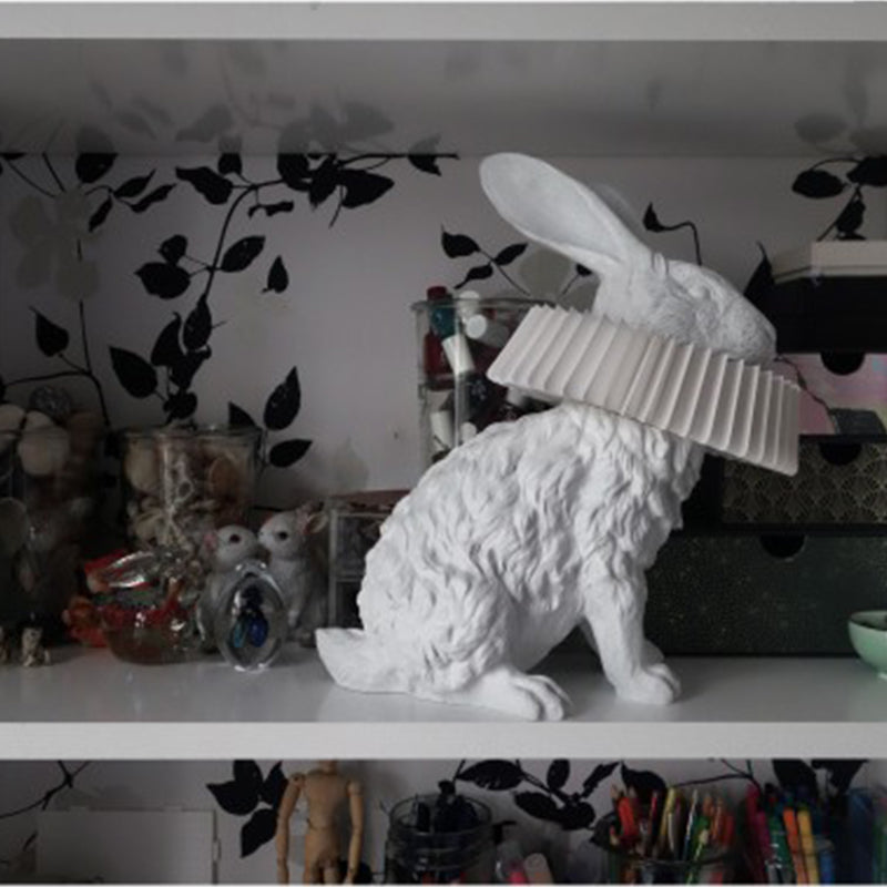 Whimsical Rabbit Animal Figurine Table Lamp with Ruffle Collar and LED Illumination for Modern Interiors