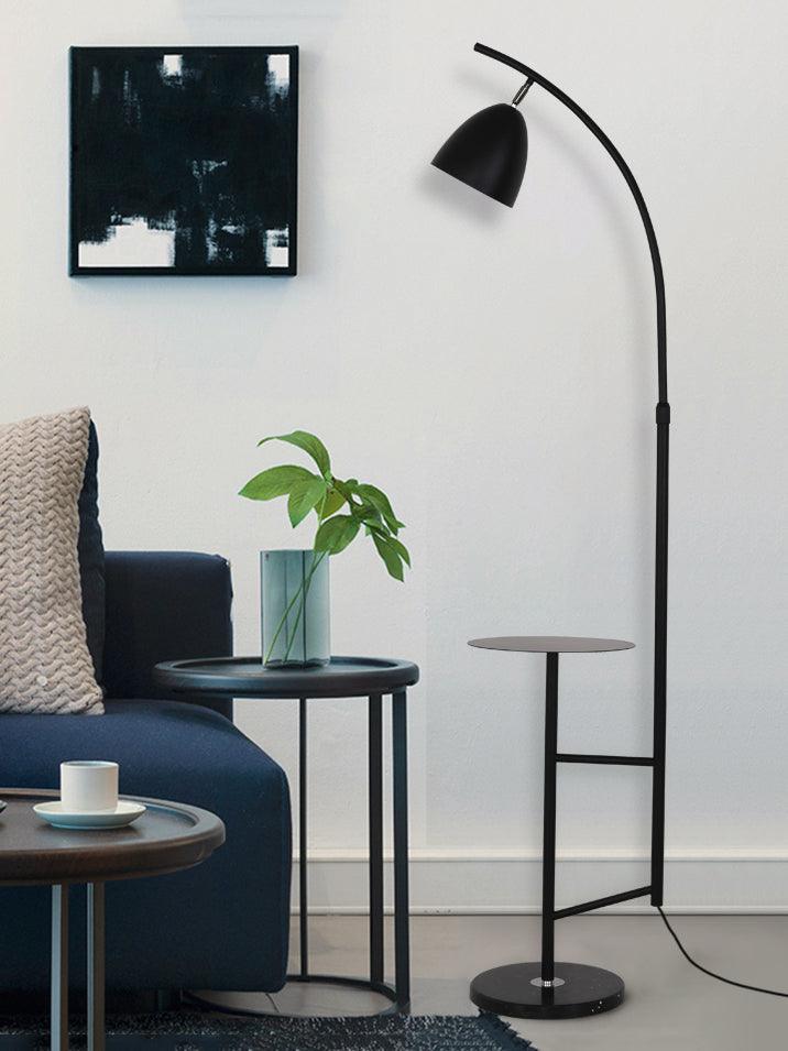 Rani Modern Tall Floor Lamp with Integrated Marble Tray and Metal Frame