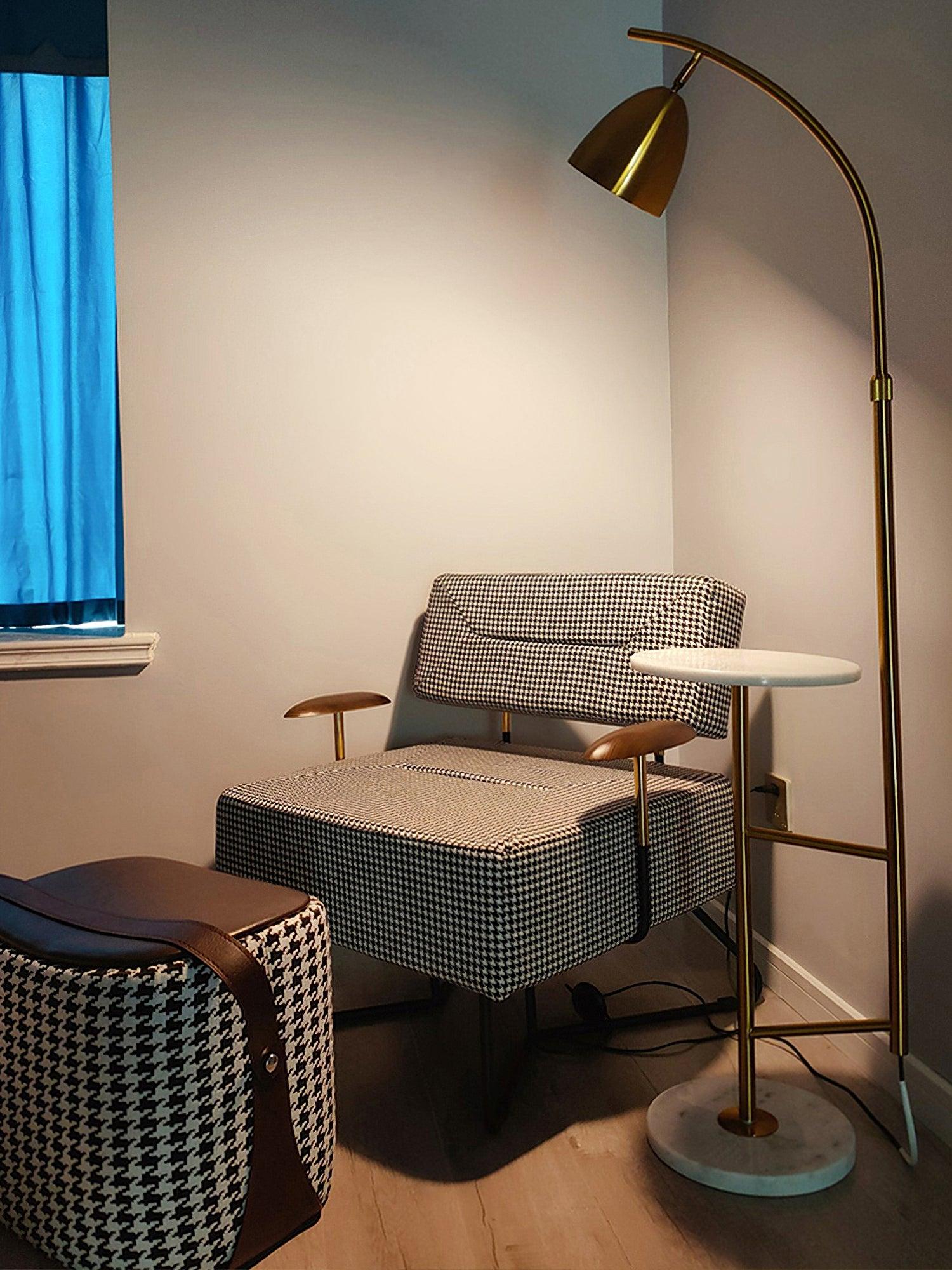 Rani Modern Tall Floor Lamp with Integrated Marble Tray and Metal Frame