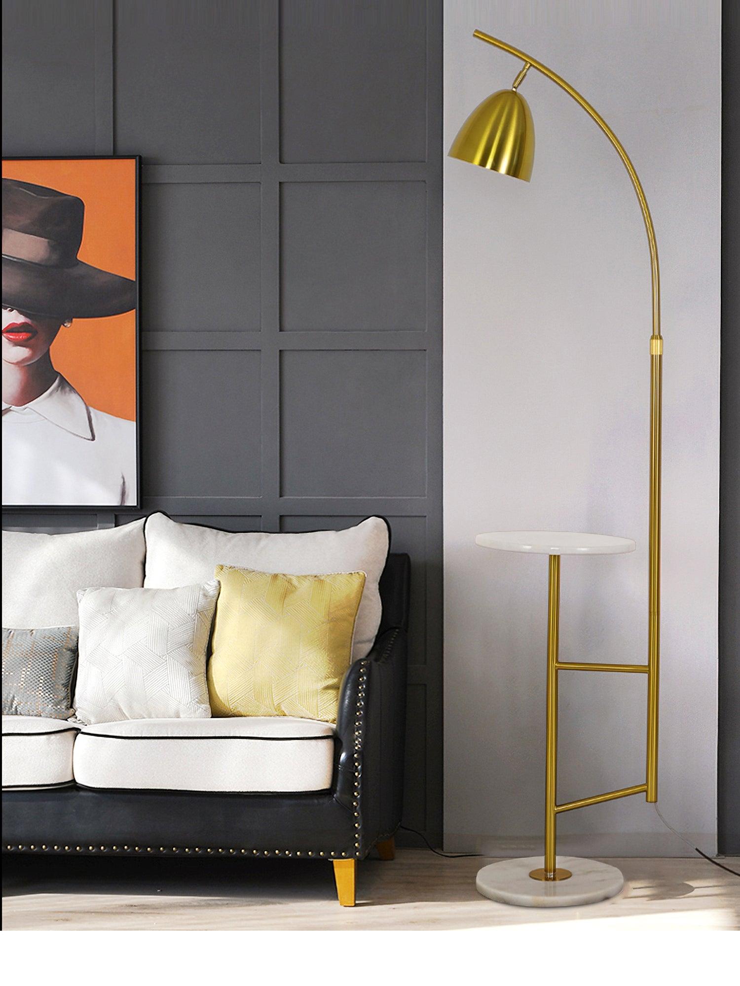 Rani Modern Tall Floor Lamp with Integrated Marble Tray and Metal Frame