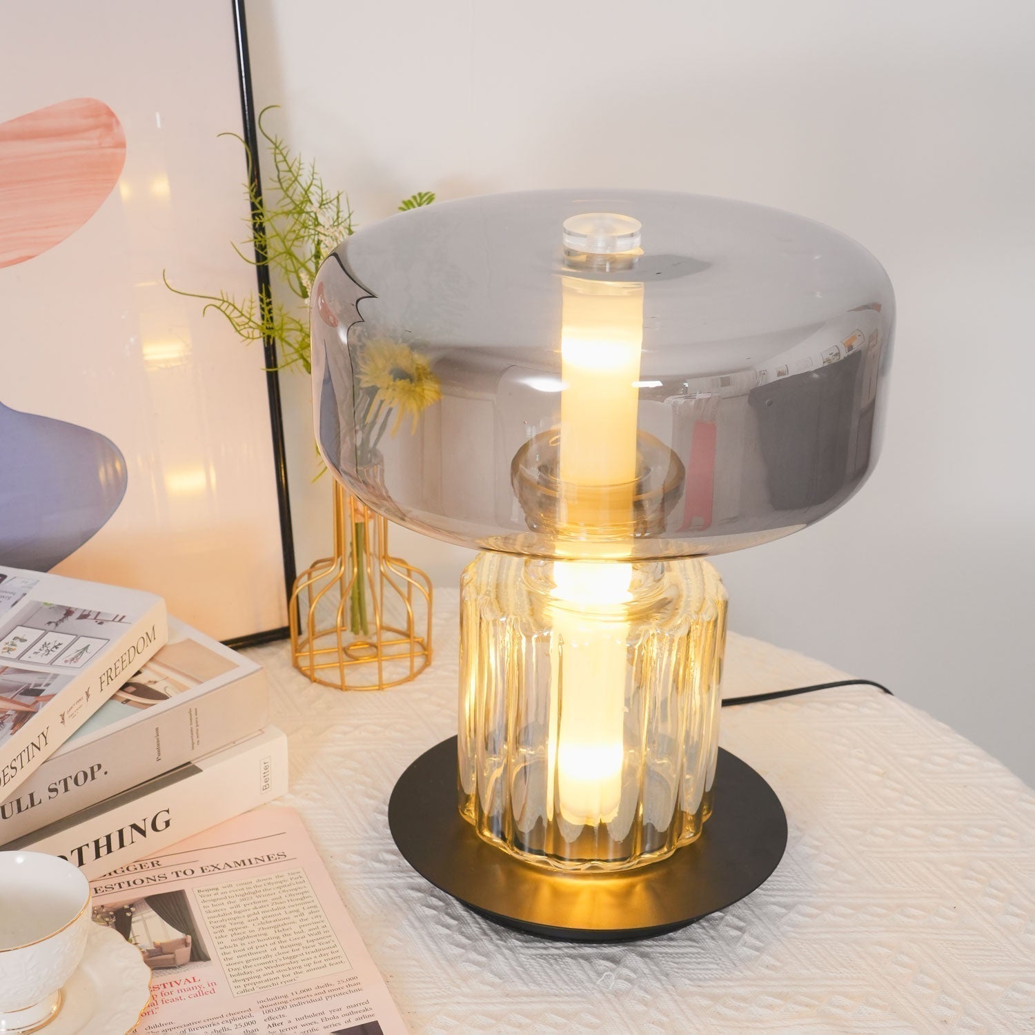 Rapanui Hand Blown Glass Table Lamp with Touch Sensor and Integrated LED Lighting