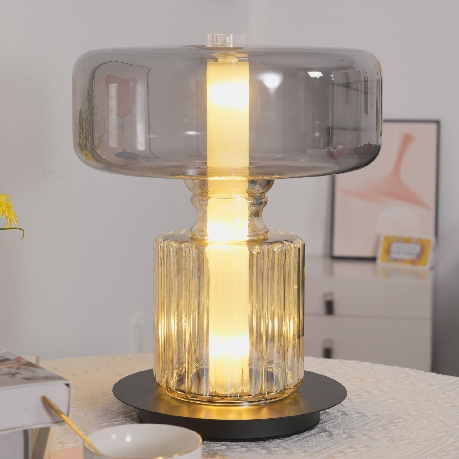 Rapanui Hand Blown Glass Table Lamp with Touch Sensor and Integrated LED Lighting
