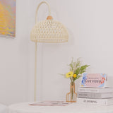 Handwoven Rattan Arched Floor Lamp Modern Beige Standing Light for Living Room