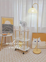 Handwoven Rattan Arched Floor Lamp Modern Beige Standing Light for Living Room
