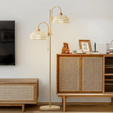 Handwoven Rattan Arched Floor Lamp Modern Beige Standing Light for Living Room
