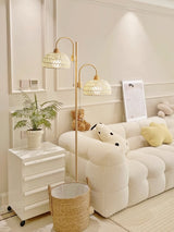 Handwoven Rattan Arched Floor Lamp Modern Beige Standing Light for Living Room