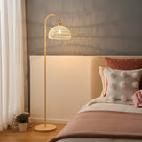Handwoven Rattan Arched Floor Lamp Modern Beige Standing Light for Living Room