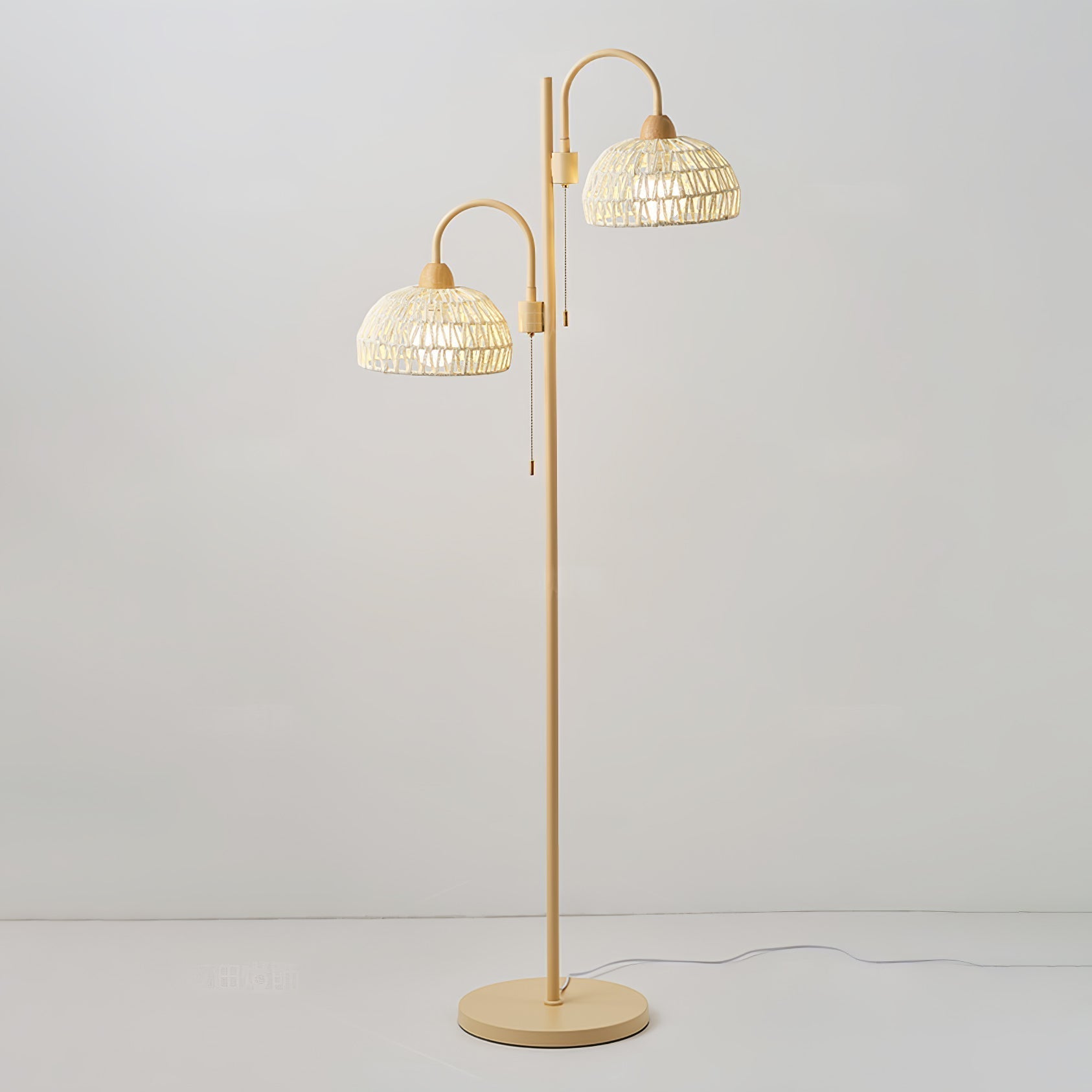 Handwoven Rattan Arched Floor Lamp Modern Beige Standing Light for Living Room