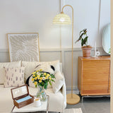 Handwoven Rattan Arched Floor Lamp Modern Beige Standing Light for Living Room