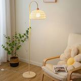 Handwoven Rattan Arched Floor Lamp Modern Beige Standing Light for Living Room