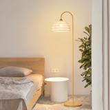 Handwoven Rattan Arched Floor Lamp Modern Beige Standing Light for Living Room