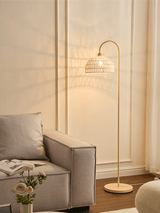 Handwoven Rattan Arched Floor Lamp Modern Beige Standing Light for Living Room