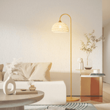 Handwoven Rattan Arched Floor Lamp Modern Beige Standing Light for Living Room