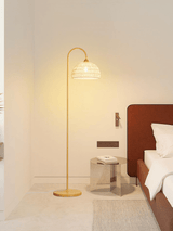 Handwoven Rattan Arched Floor Lamp Modern Beige Standing Light for Living Room