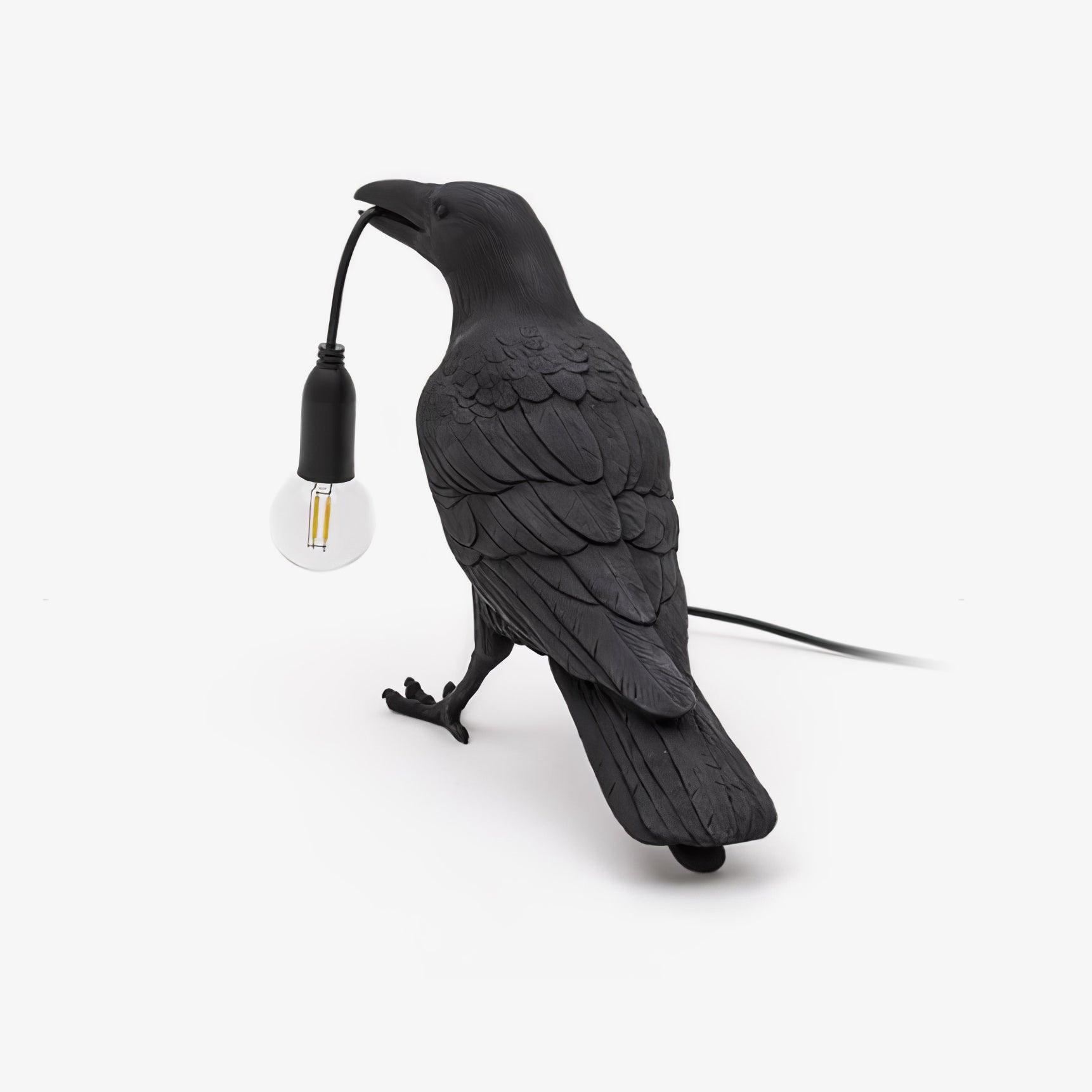 Artistic Raven Bird Table Lamp Resin Sculpture Desk Light with Edison Bulb Socket