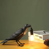 Artistic Raven Bird Table Lamp Resin Sculpture Desk Light with Edison Bulb Socket