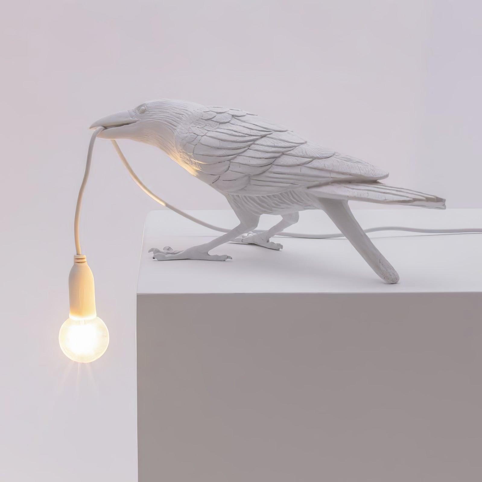 Artistic Raven Bird Table Lamp Resin Sculpture Desk Light with Edison Bulb Socket