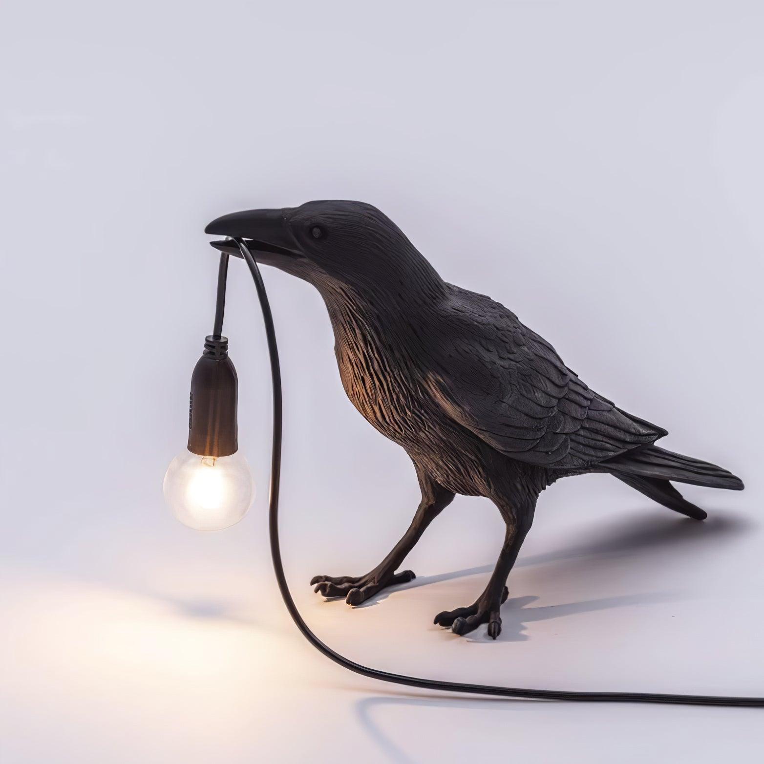 Artistic Raven Bird Table Lamp Resin Sculpture Desk Light with Edison Bulb Socket