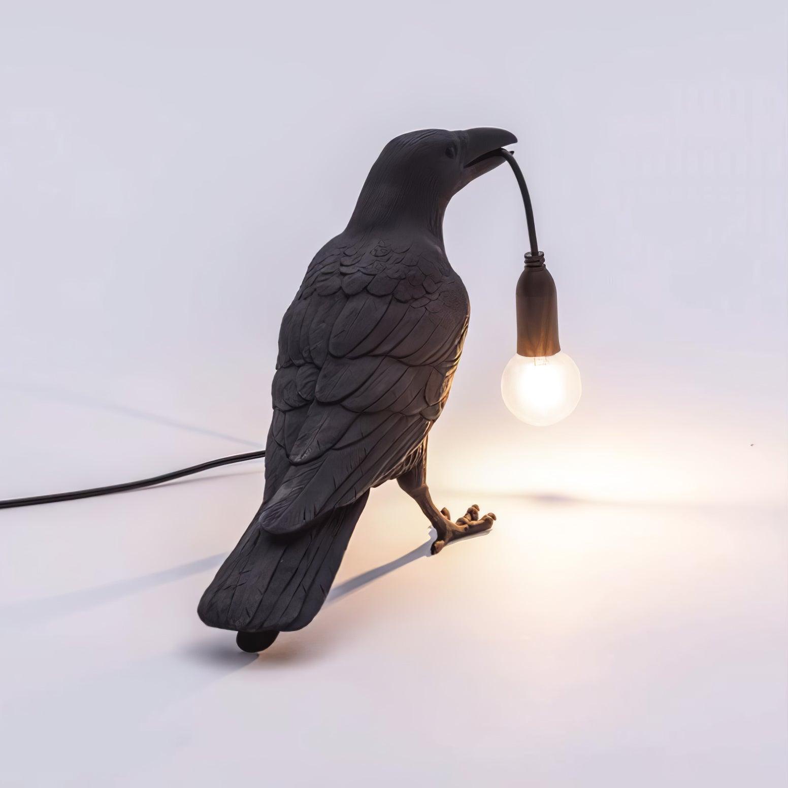 Artistic Raven Bird Table Lamp Resin Sculpture Desk Light with Edison Bulb Socket