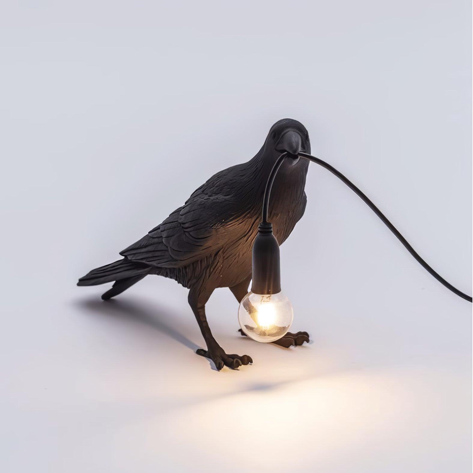 Artistic Raven Bird Table Lamp Resin Sculpture Desk Light with Edison Bulb Socket