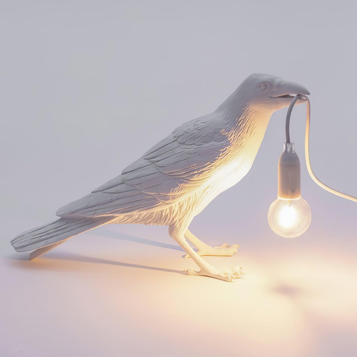 Artistic Raven Bird Table Lamp Resin Sculpture Desk Light with Edison Bulb Socket